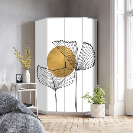 Flowers and gold moon Αυτοκόλλητο Ντουλάπας